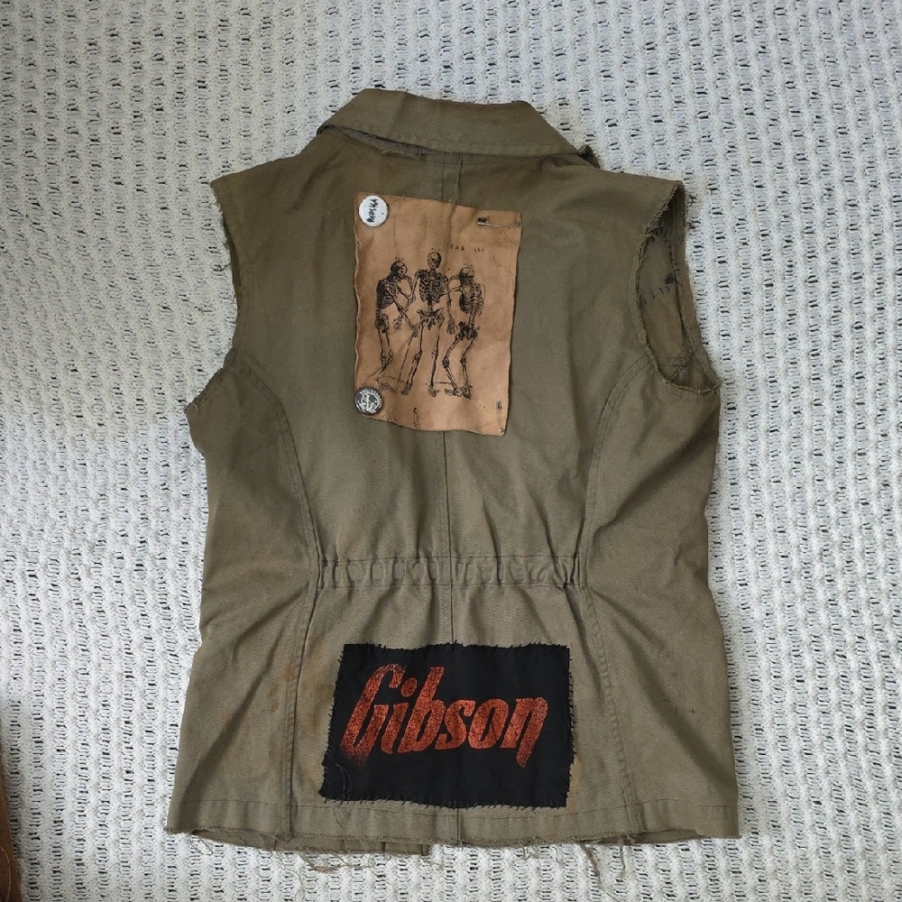 Vintage Military Style Rock Band Grunge Olive Green Vest by Punch - Picture 5 of 8